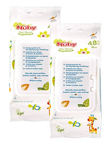 Nûby Lingettes Humides pour Sucettes/Anneaux Dentition 0 Mois 2 x